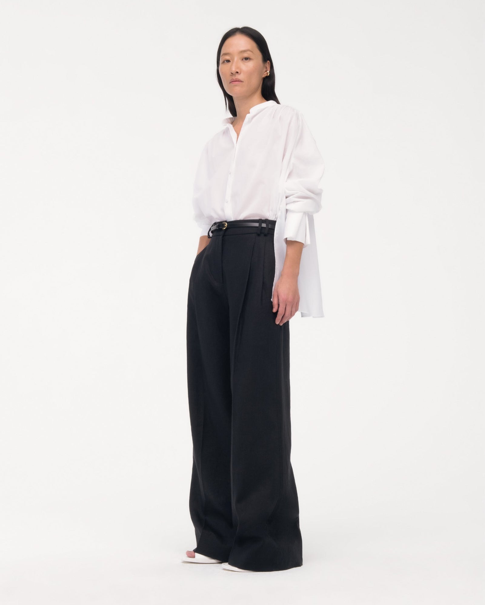 Another Tomorrow Summer Pleated Trouser in Black – Linen Women's Trousers