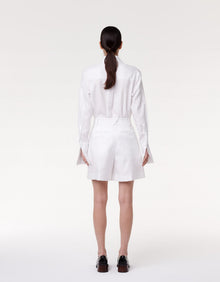Another Tomorrow Pleated Shorts in White – Linen Women's Trousers