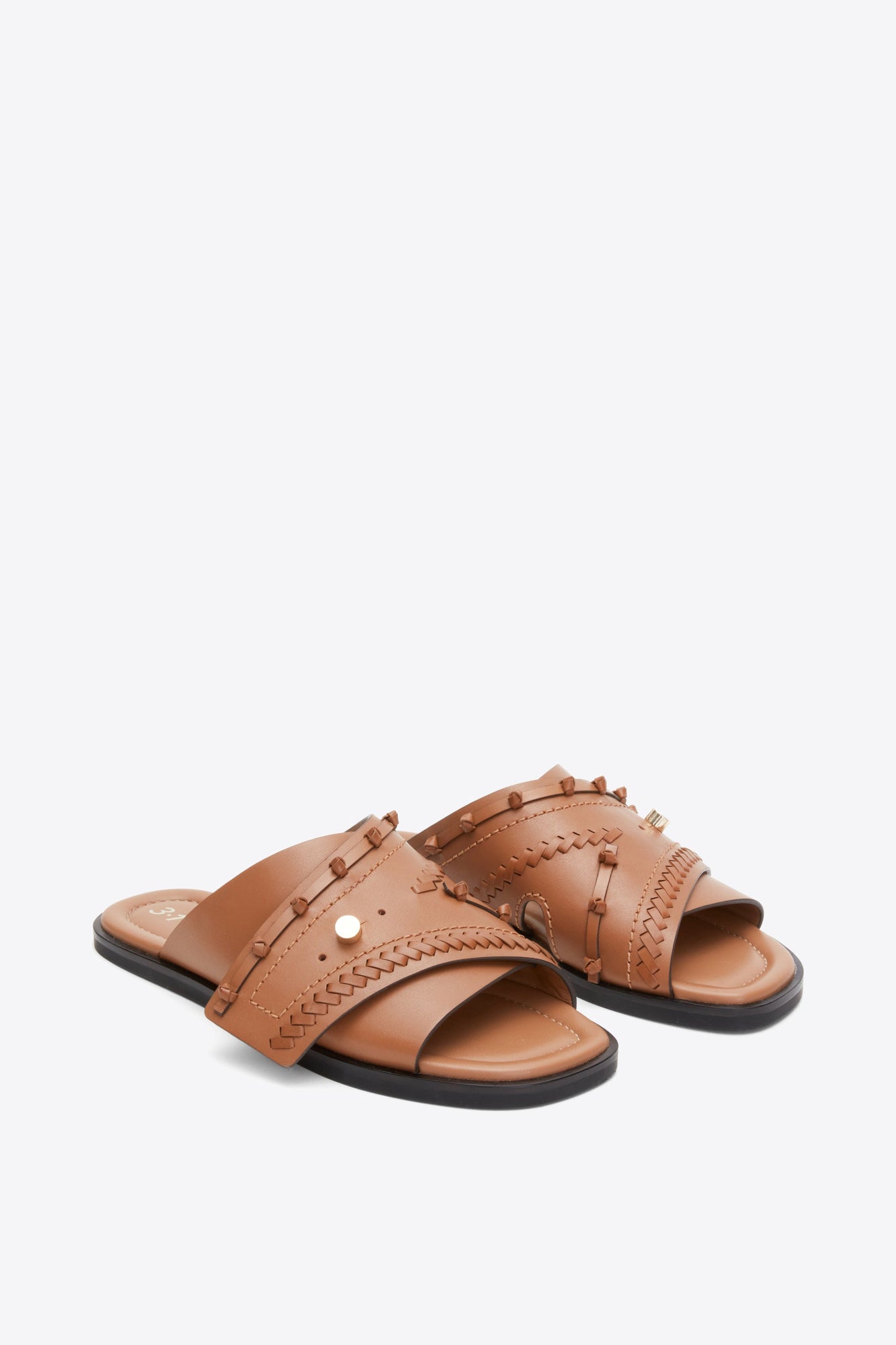 Crossover Slide Sandal with Leather Craft | Camel