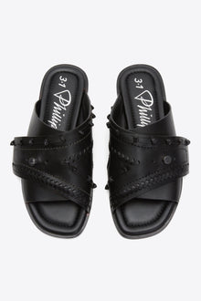 Crossover Slide Sandal with Leather Craft | Black