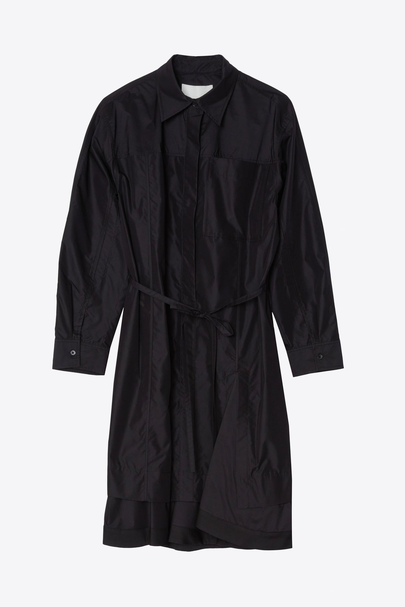 Long Sleeve Shirt Dress With Cascade Drape | Black