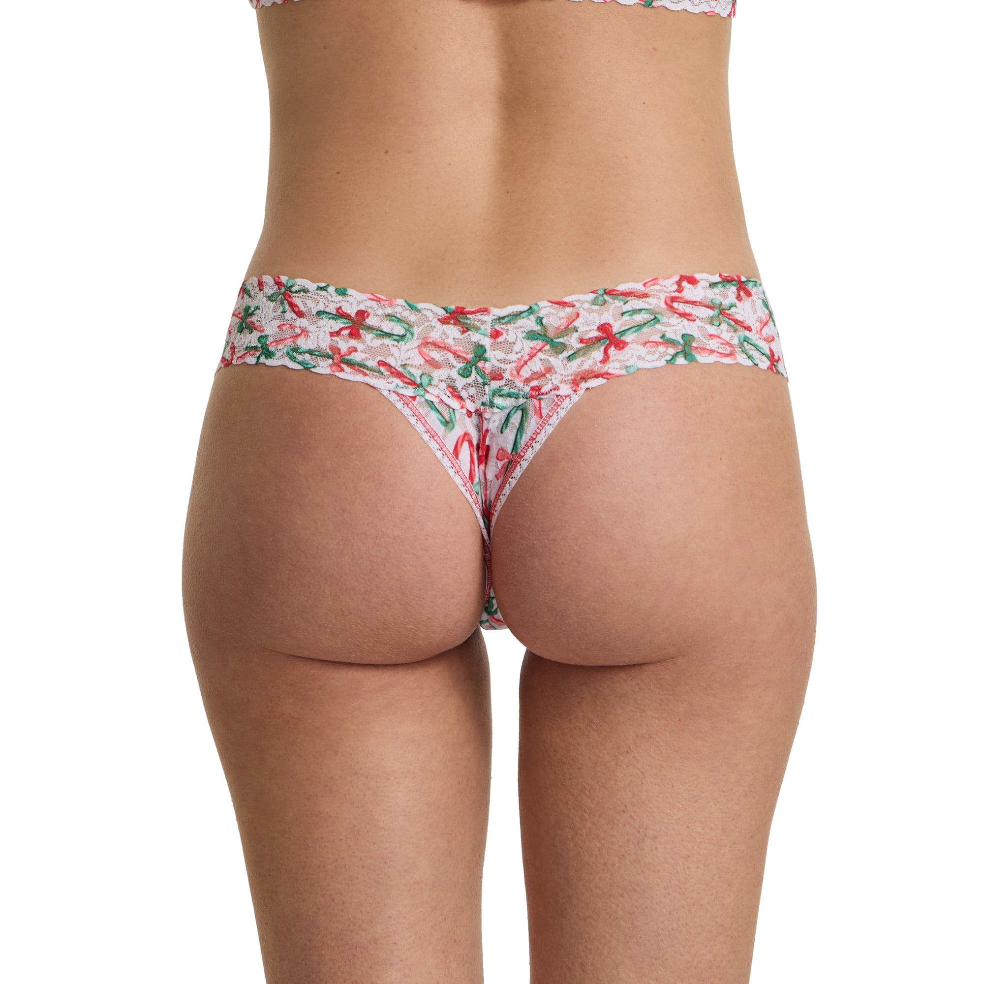Petite Signature Lace Low Rise Thong | Candy Cane Delight (White)