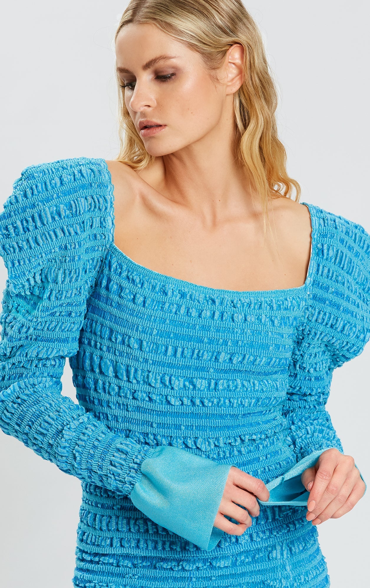 Textured Stitch Strong Shoulder Full Top | Tahitian