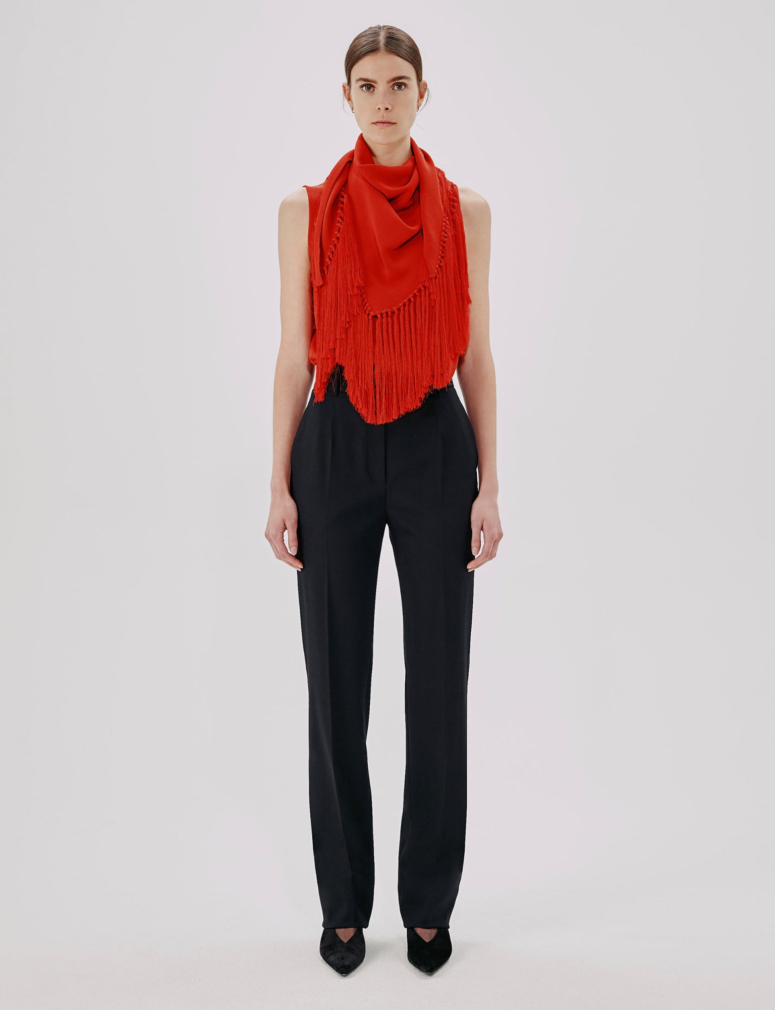 Women | Fringe Scarf Neck Shell | Tomato