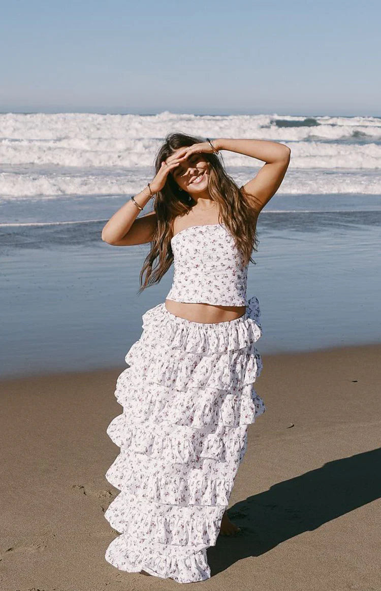 Paisley Floral Strapless Top | White