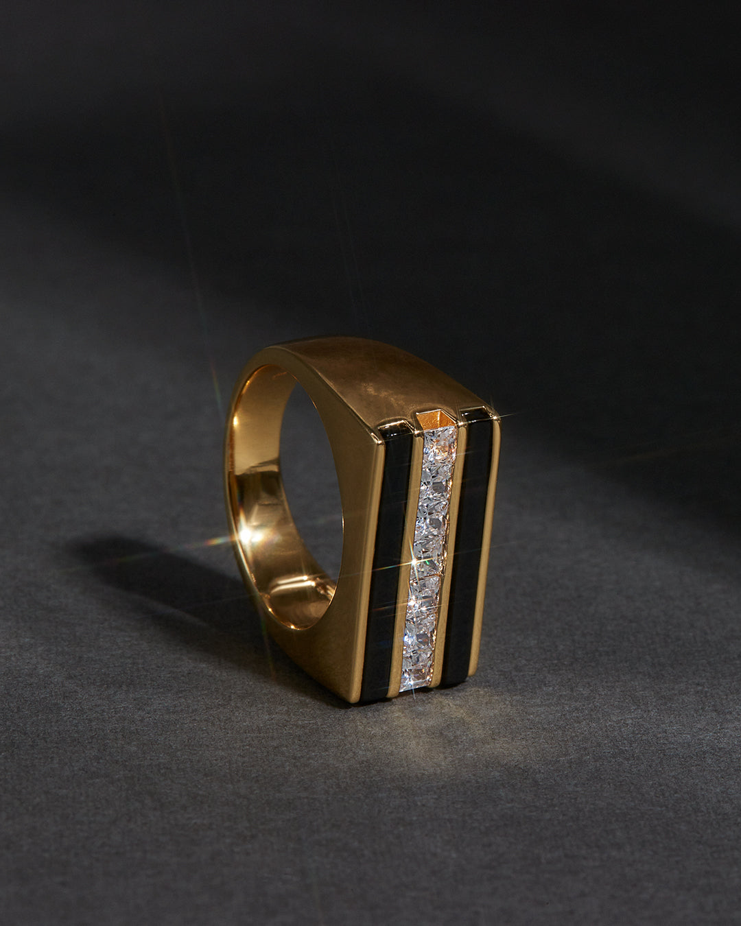 Panini Ring | Black Onyx/Cubic Zirconia | Gold