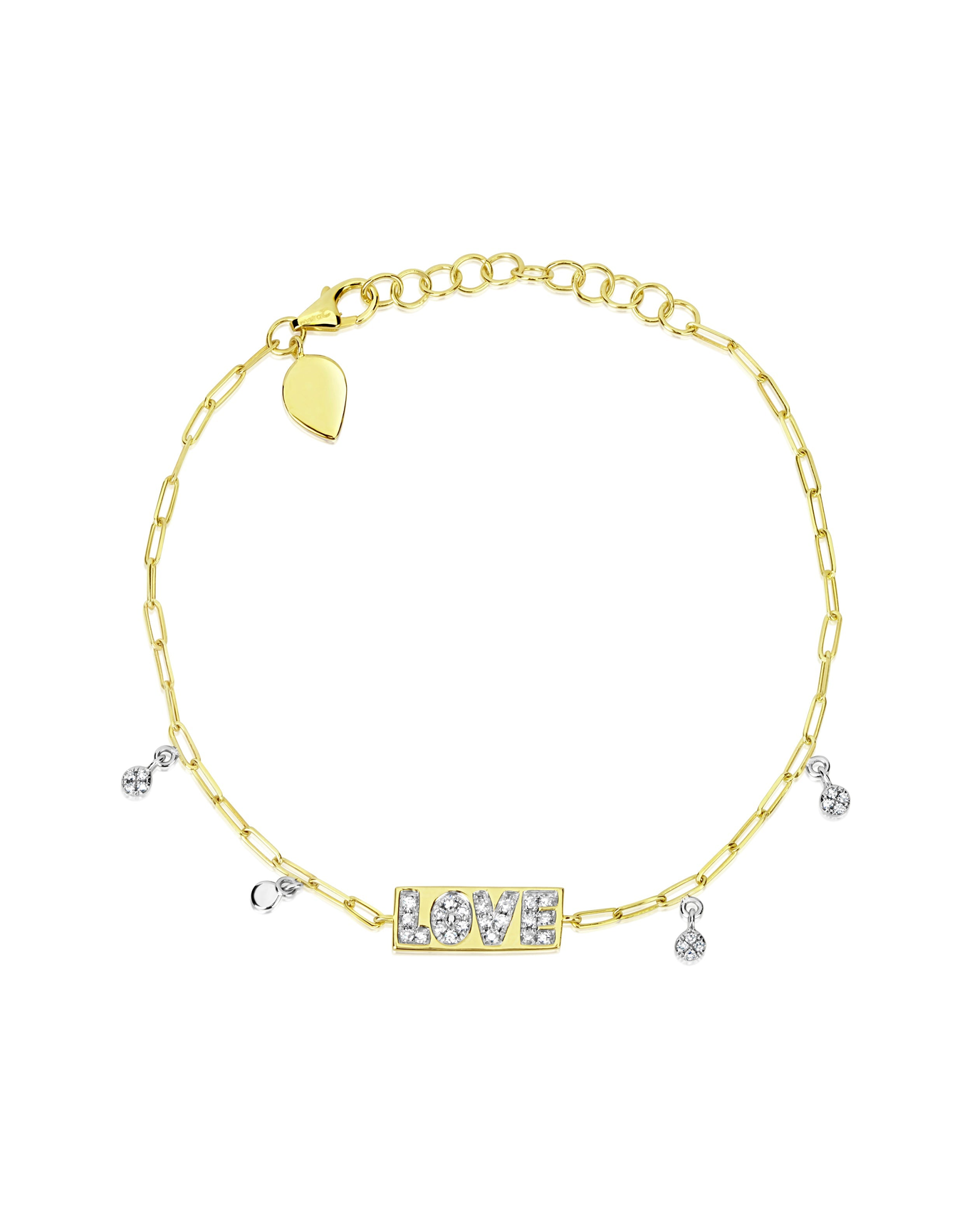 Paperclip Diamond Love Bracelet | 14kt Yellow Gold