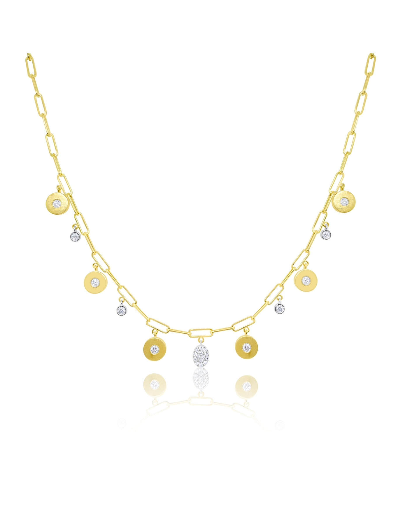 Paperclip Disc Diamond Necklace | 14kt Yellow Gold