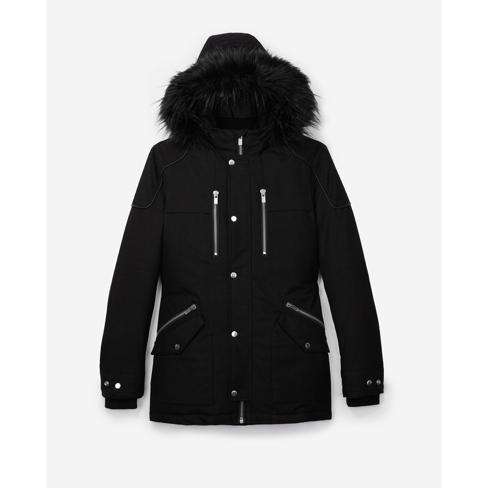 Parka With Leather Details And Faux Fur | Men | Black