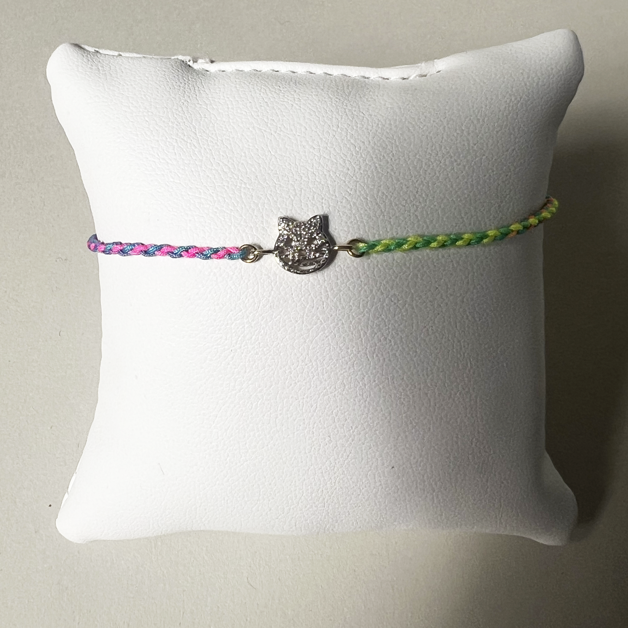 Pave Diamond Smiley Cat Charm Bracelets | 10K Yellow Gold | White Pave Diamond