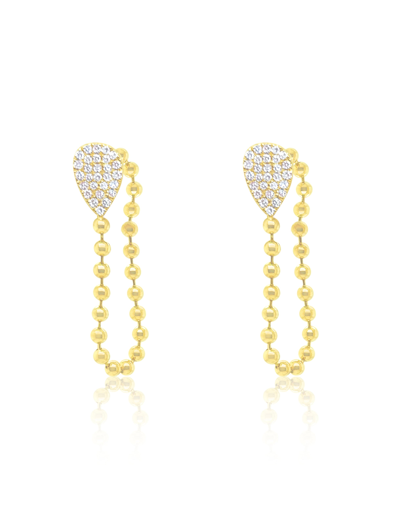 Pave Ball Chain Studs | 14kt Yellow Gold
