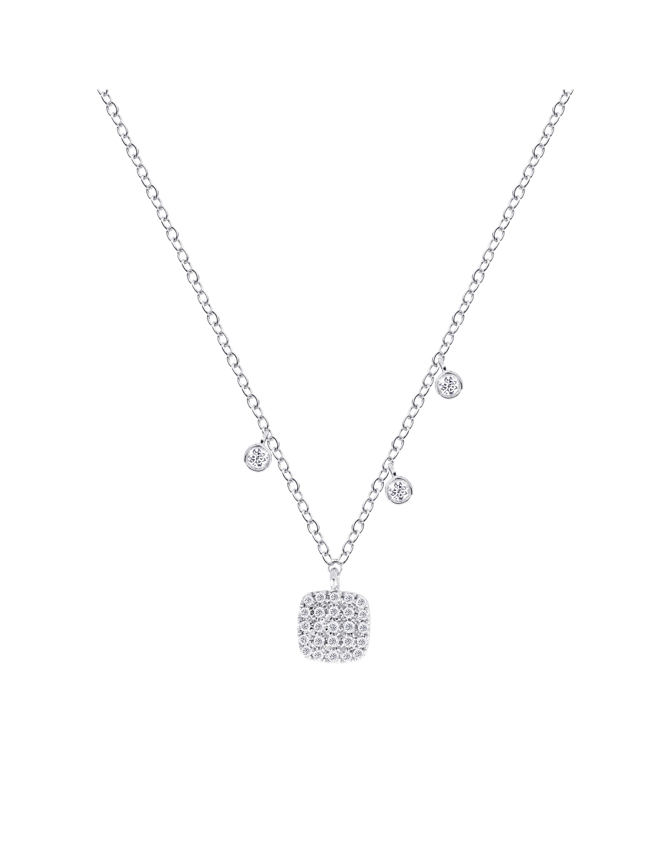 Pave Diamond Square Necklace | 14kt White Gold