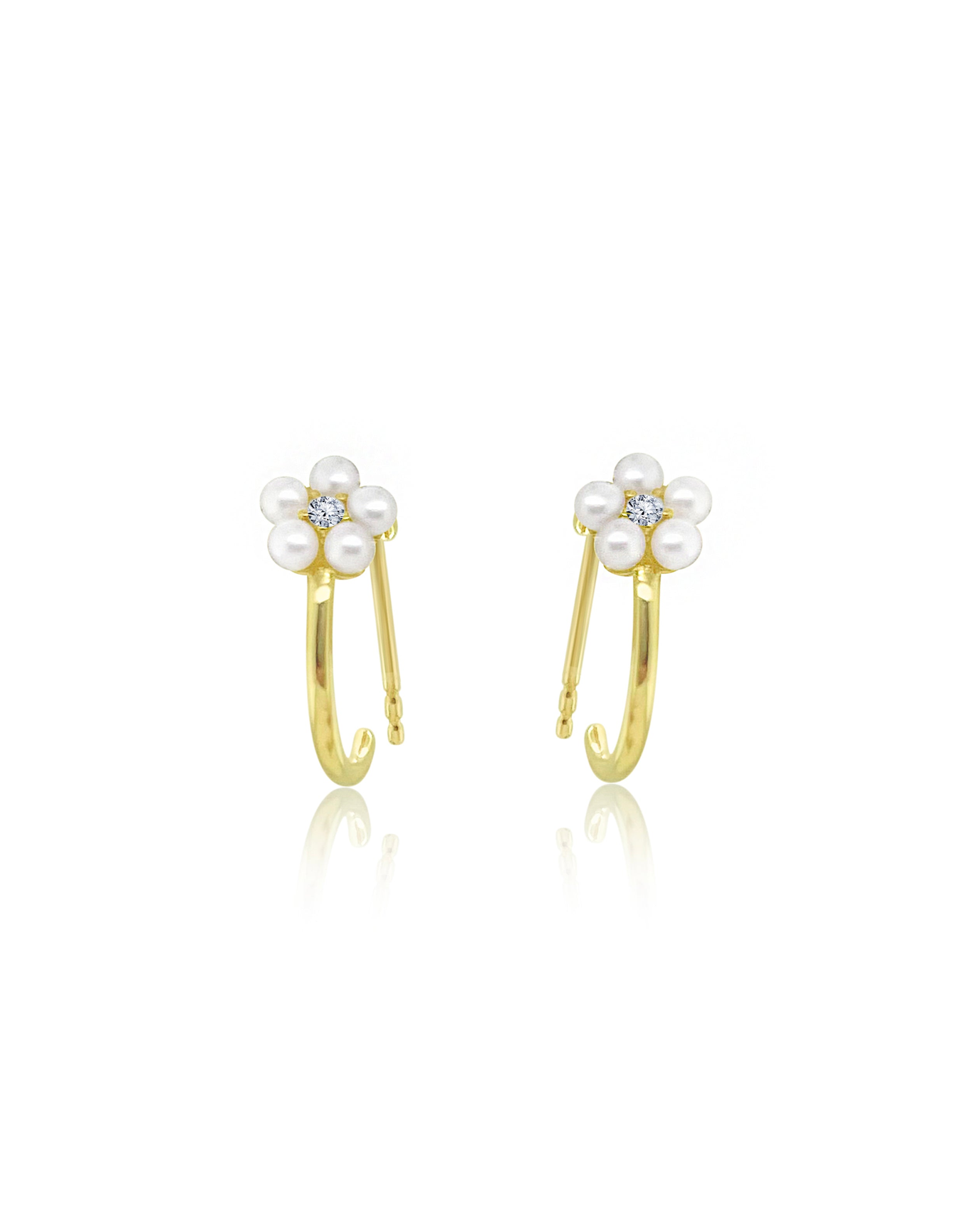 Pearl Flower Huggies | 14kt Gold