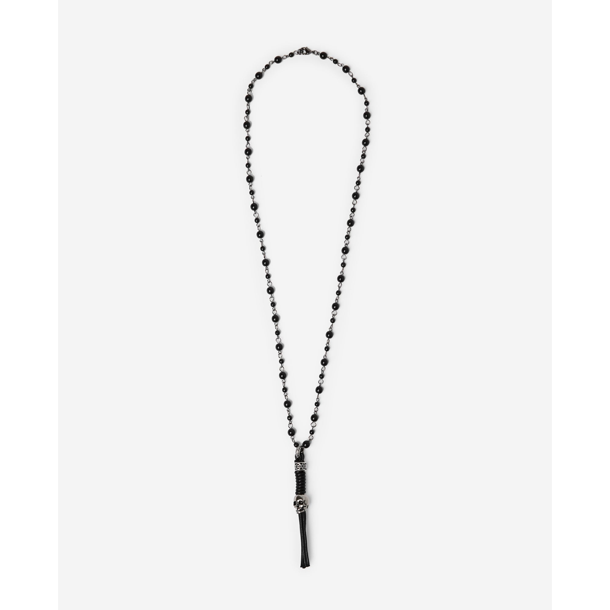 Pearl Necklace With Silver Skull | Women | Black