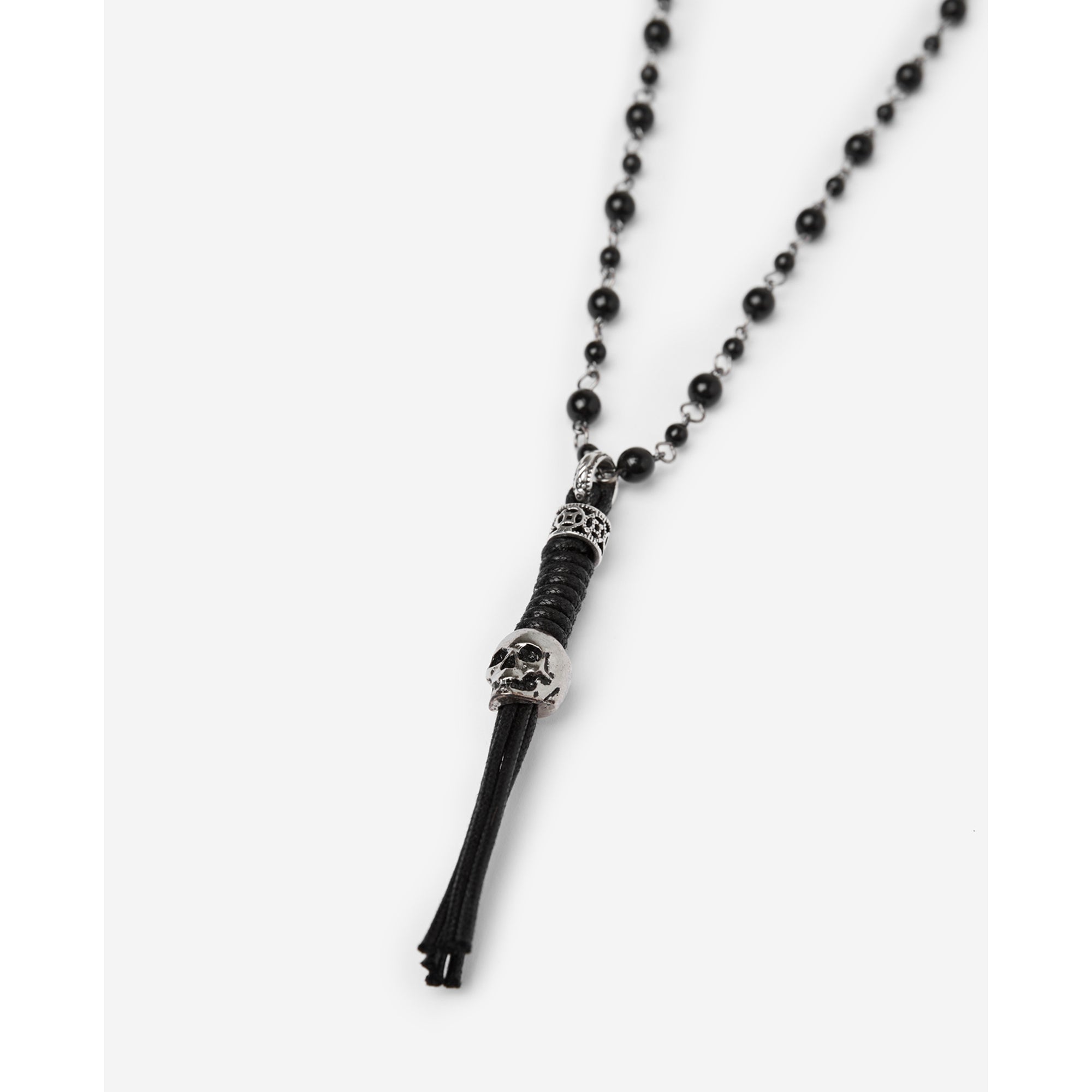 Pearl Necklace With Silver Skull | Women | Black