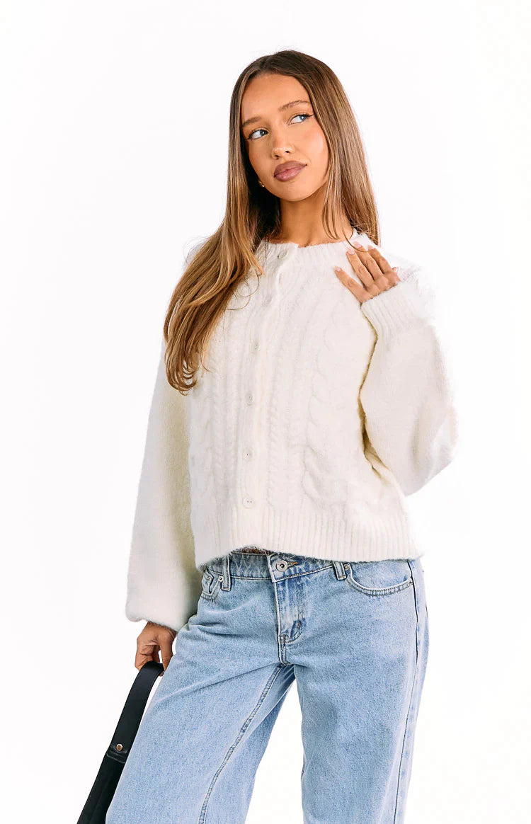 Percy Cable Knit Cardigan | Cream