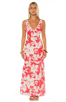Perez Floral Cut Out Maxi Dress | Red