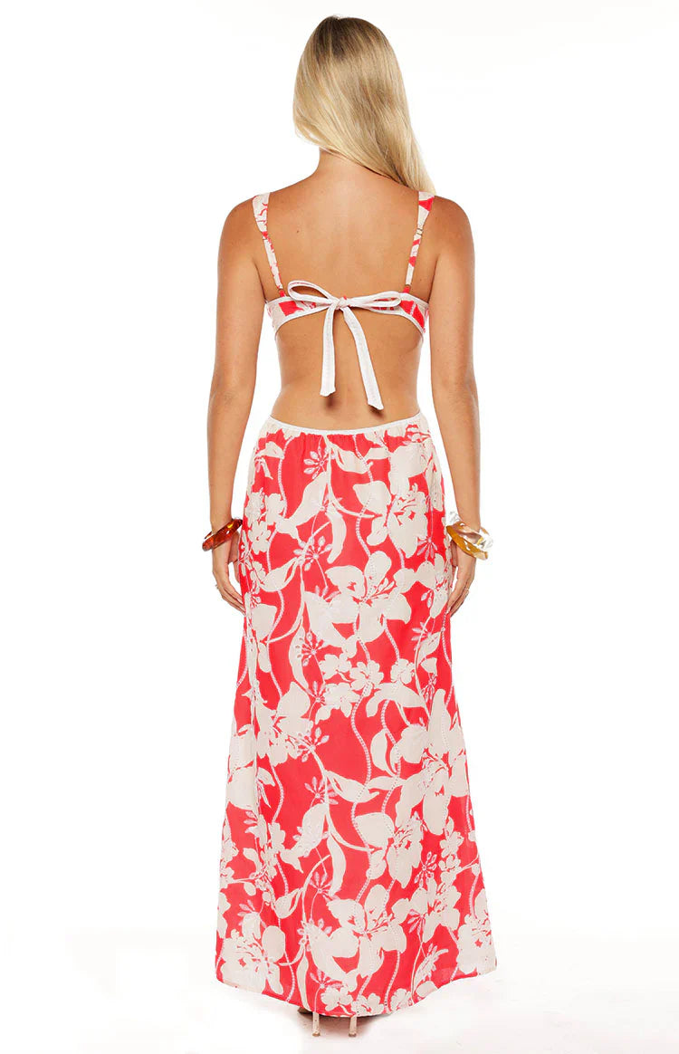 Perez Floral Cut Out Maxi Dress | Red