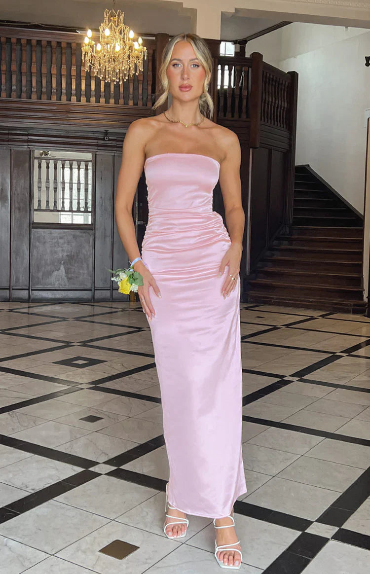 Bloom Satin Strapless Maxi Dress | Pink