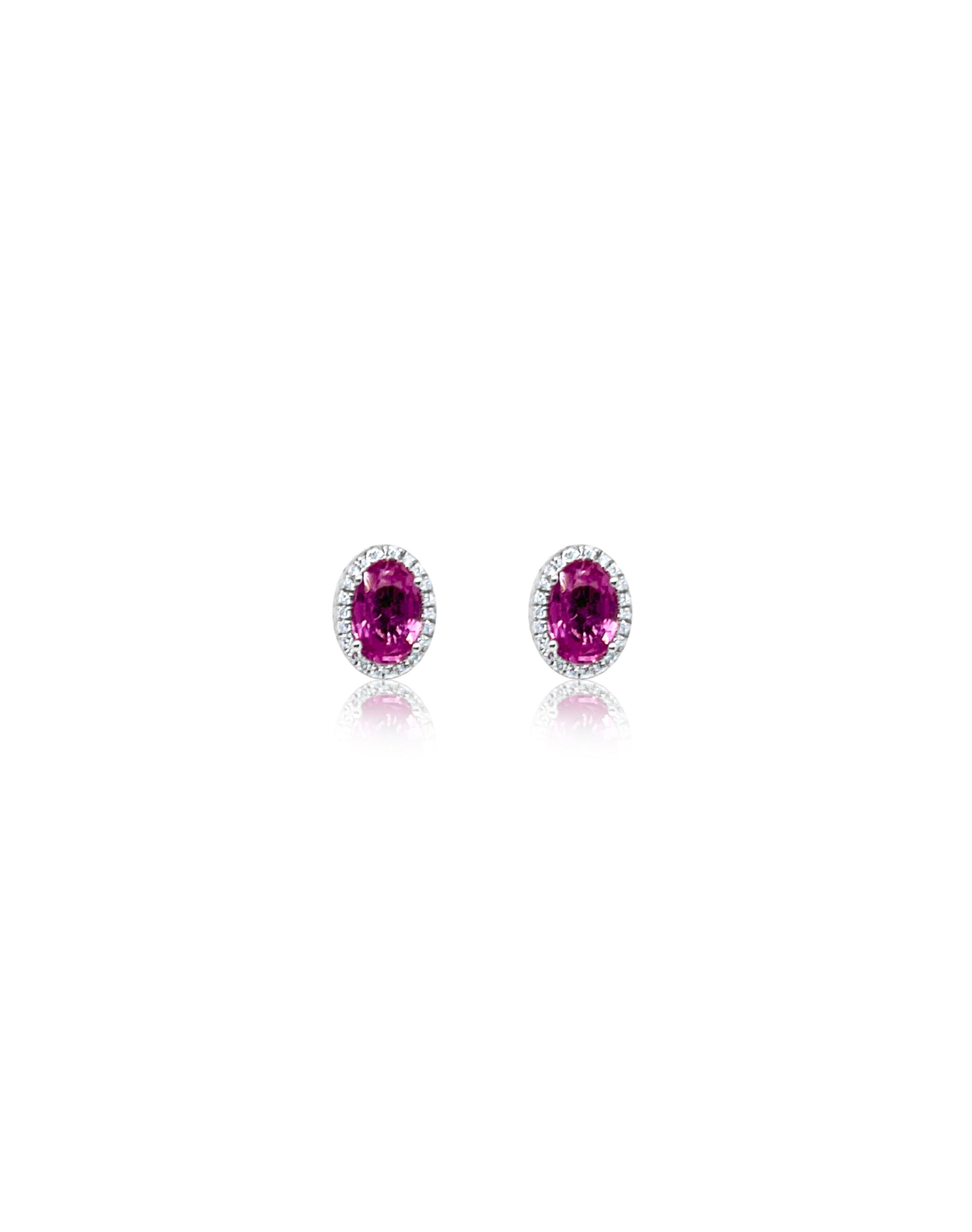 Pink Sapphire Diamond Oval Studs | 14k White Gold