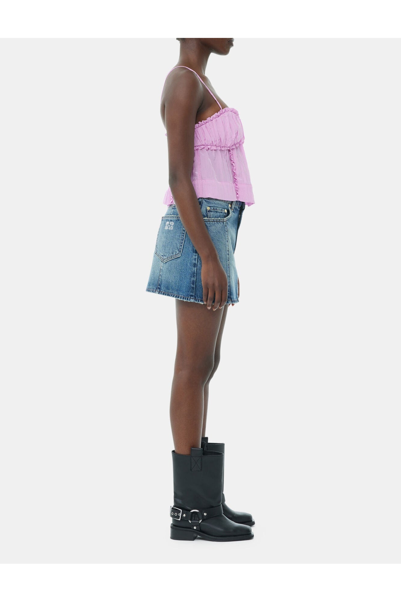 Pink Shiny Tech Strap Top | Lilac Sachet