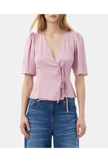 Pink Washed Satin Wrap Blouse | Bleached Mauve
