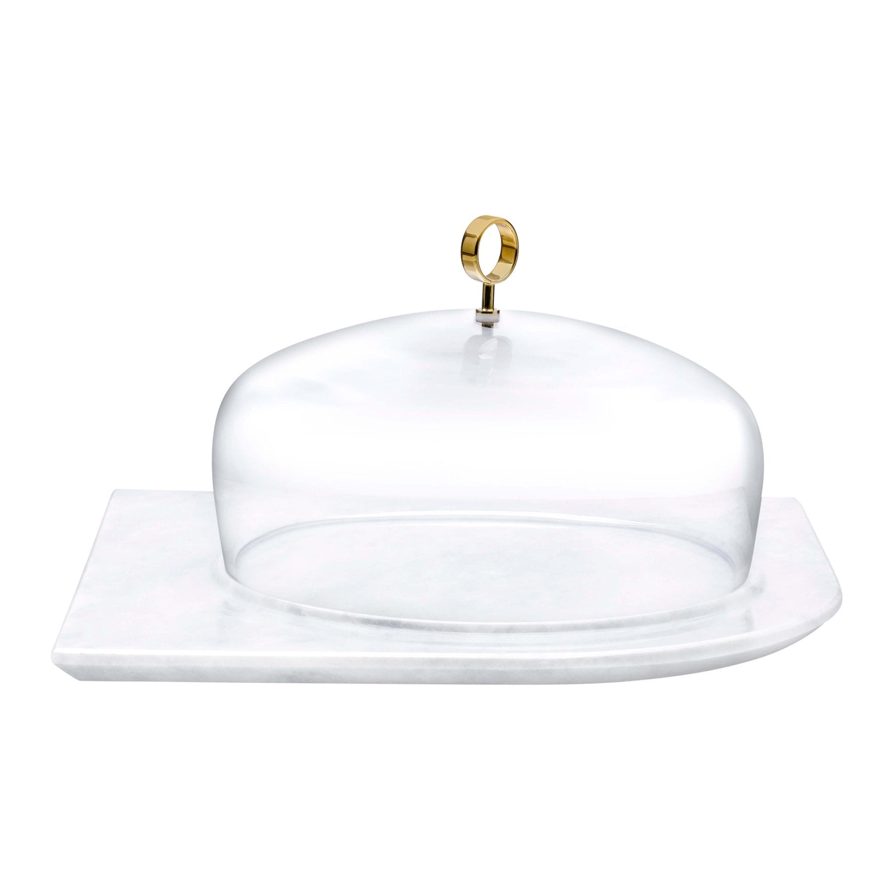 Cupola Cake Dome With Brass Handle And Marble Base - Large | Clear Crystal/Brass/Marble