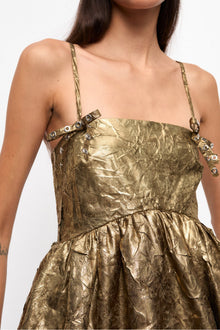 Pleat Strap Mini Dress | Gold