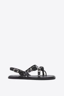 Strappy Eyelet Sandal with Rosettes | Black
