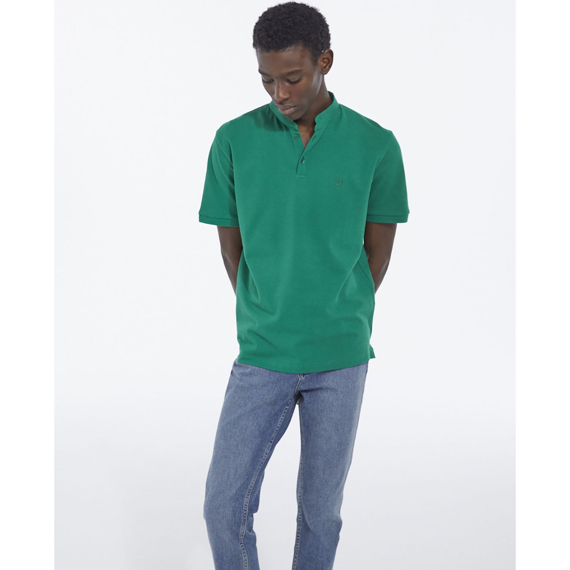 Polo With Officer Collar And Embroidery | Men | Green