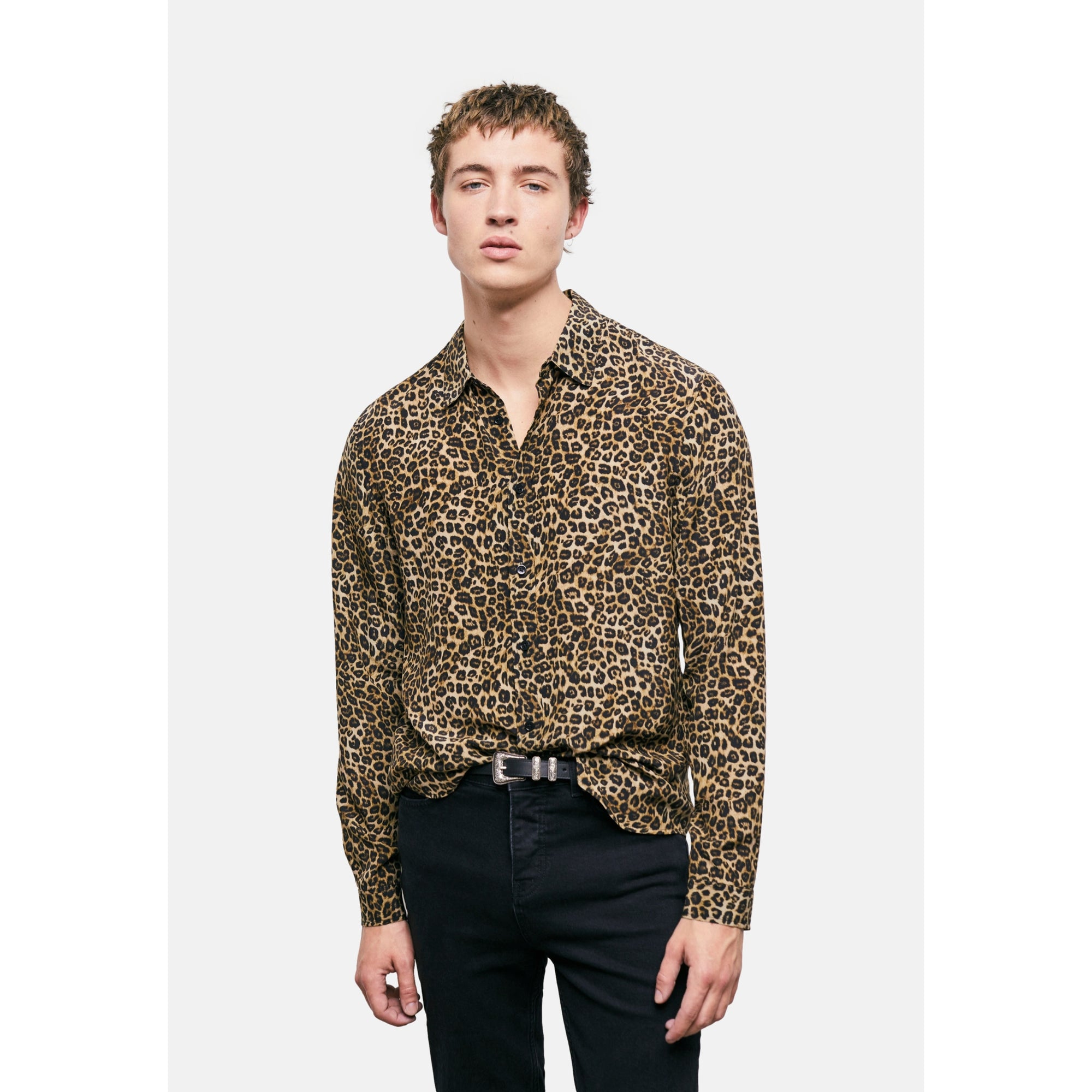 Print Silk Shirt With Classic Collar | Men | Leopard