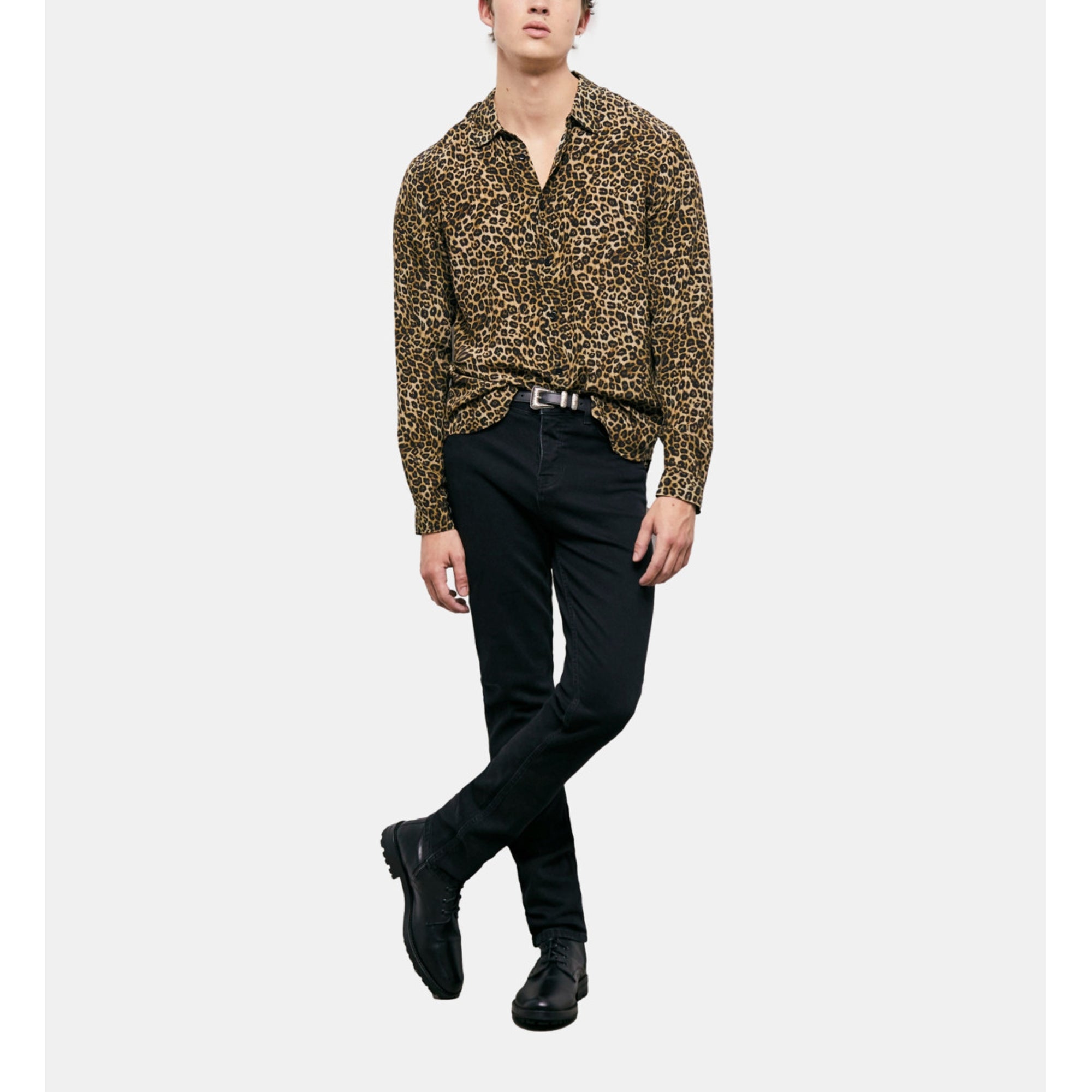 Print Silk Shirt With Classic Collar | Men | Leopard