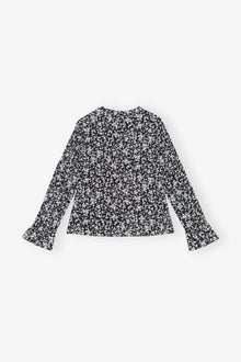 Printed Crepe O neck Blouse | Black