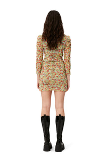 Printed Mesh Mini Dress | Meadow Celadon Green