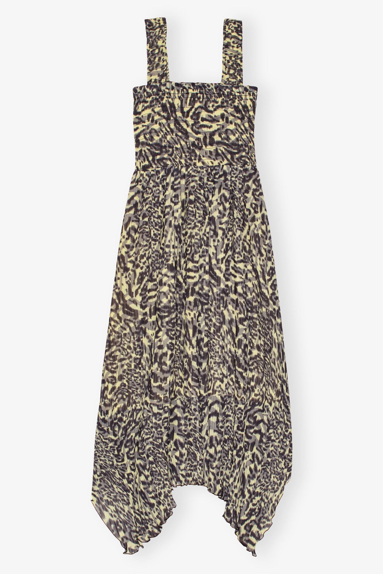 Printed Pleated Georgette Smock Midi Dress | Lemon Icing