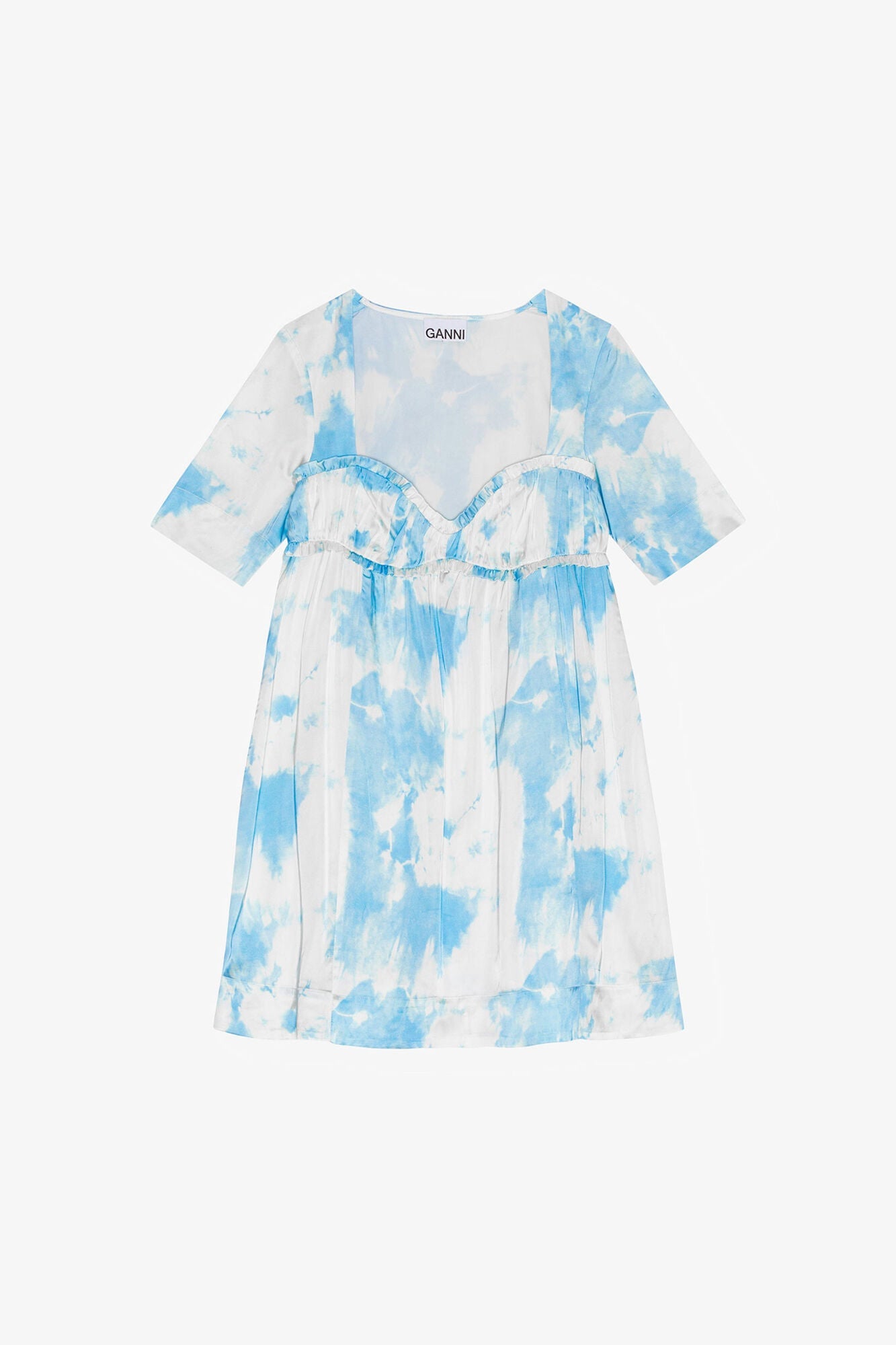 Printed Satin Short Sleeve Mini Dress | Powder Blue