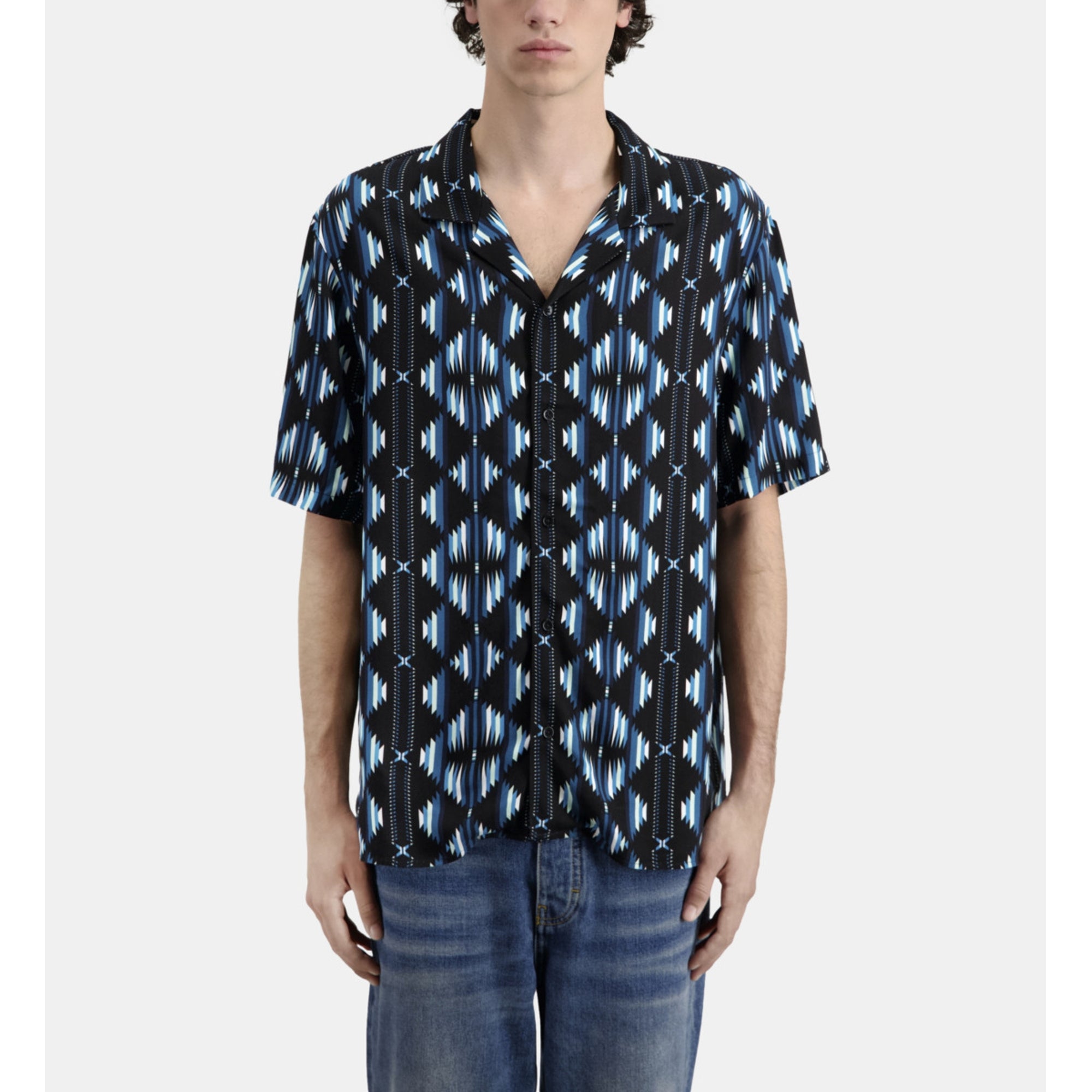 Printed Short Sleeved Shirt | Men | Black x Green