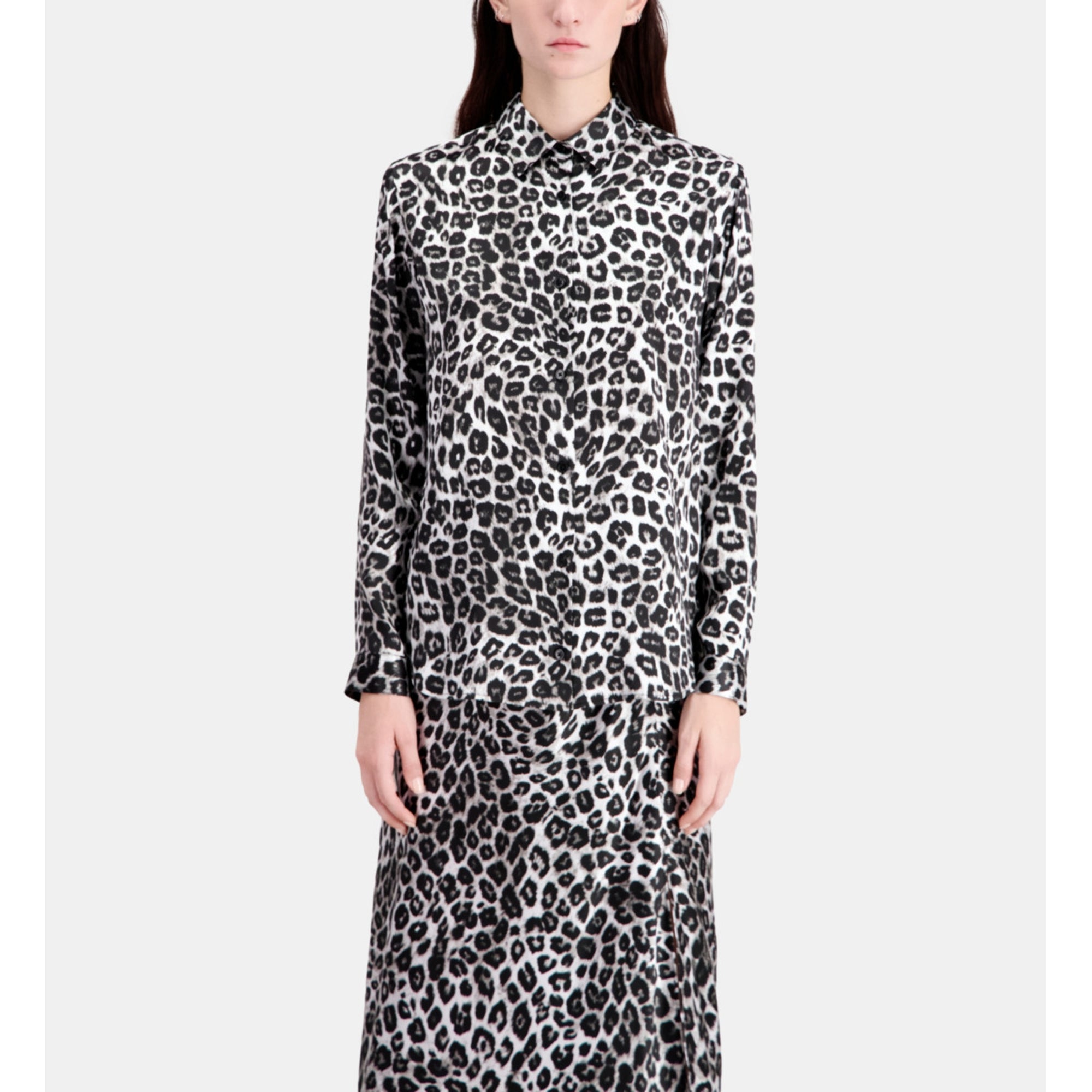 Printed Silk Shirt | Women | Black x White Leopard