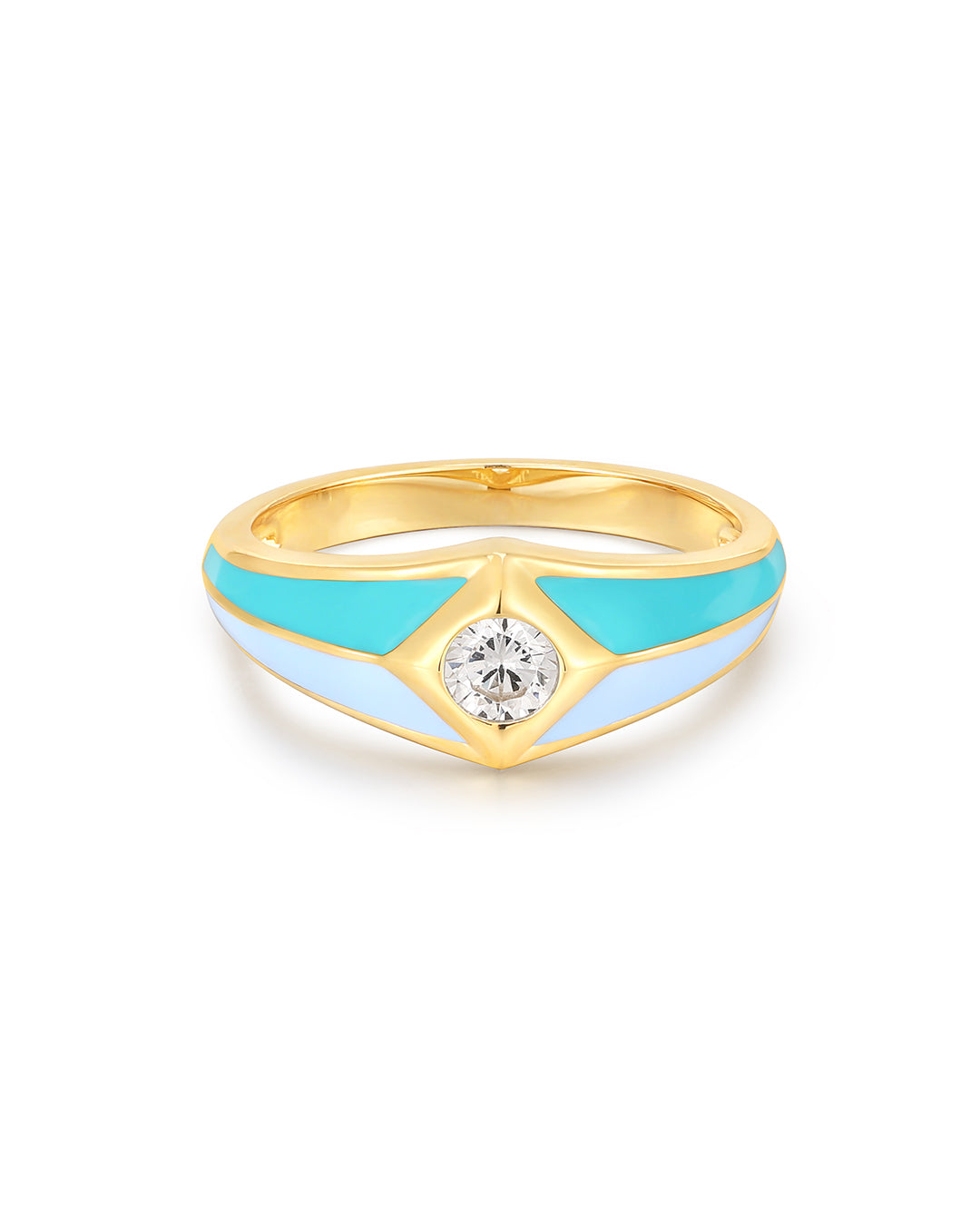 Pyramid Stud Signet Ring - Blue - Gold | Plated Gold