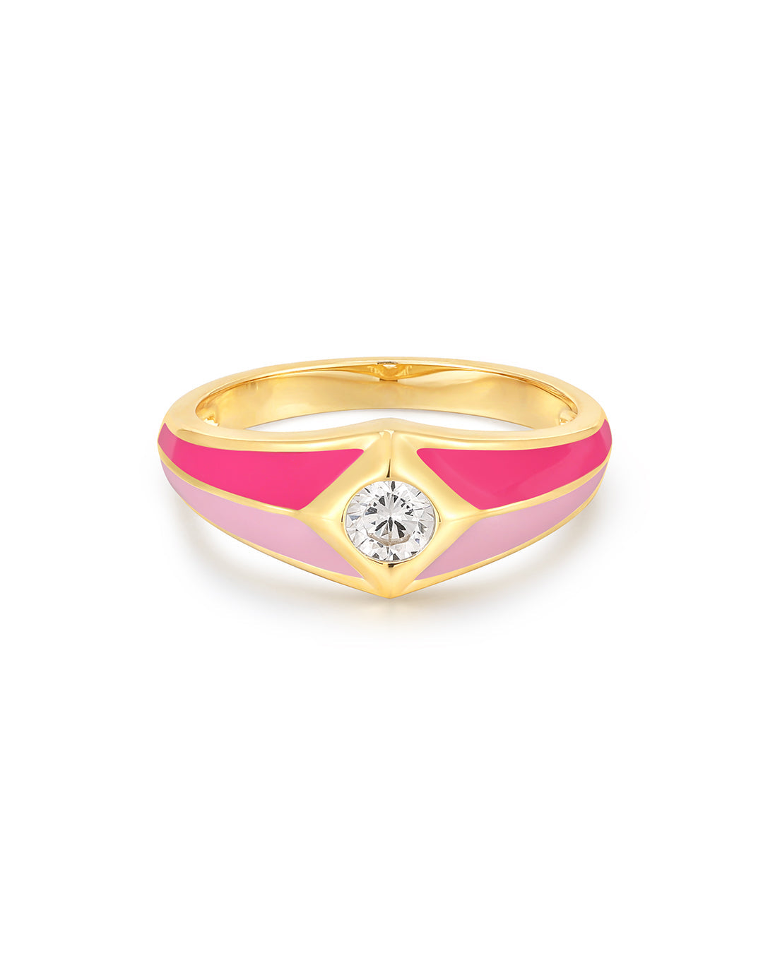 Pyramid Stud Signet Ring - Pink - Gold | Plated Gold