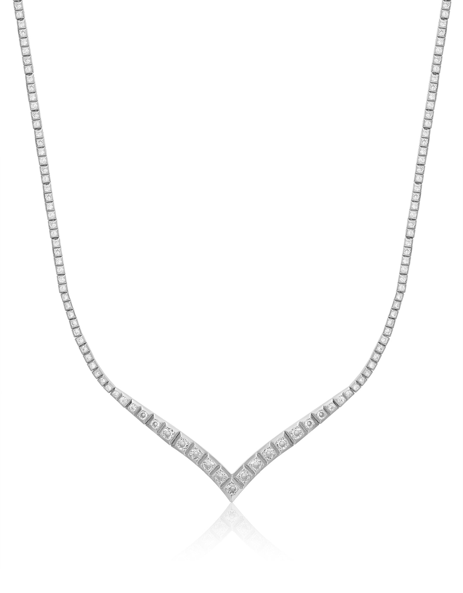 Pyramid V Tennis Necklace - Silver | Plated Silver