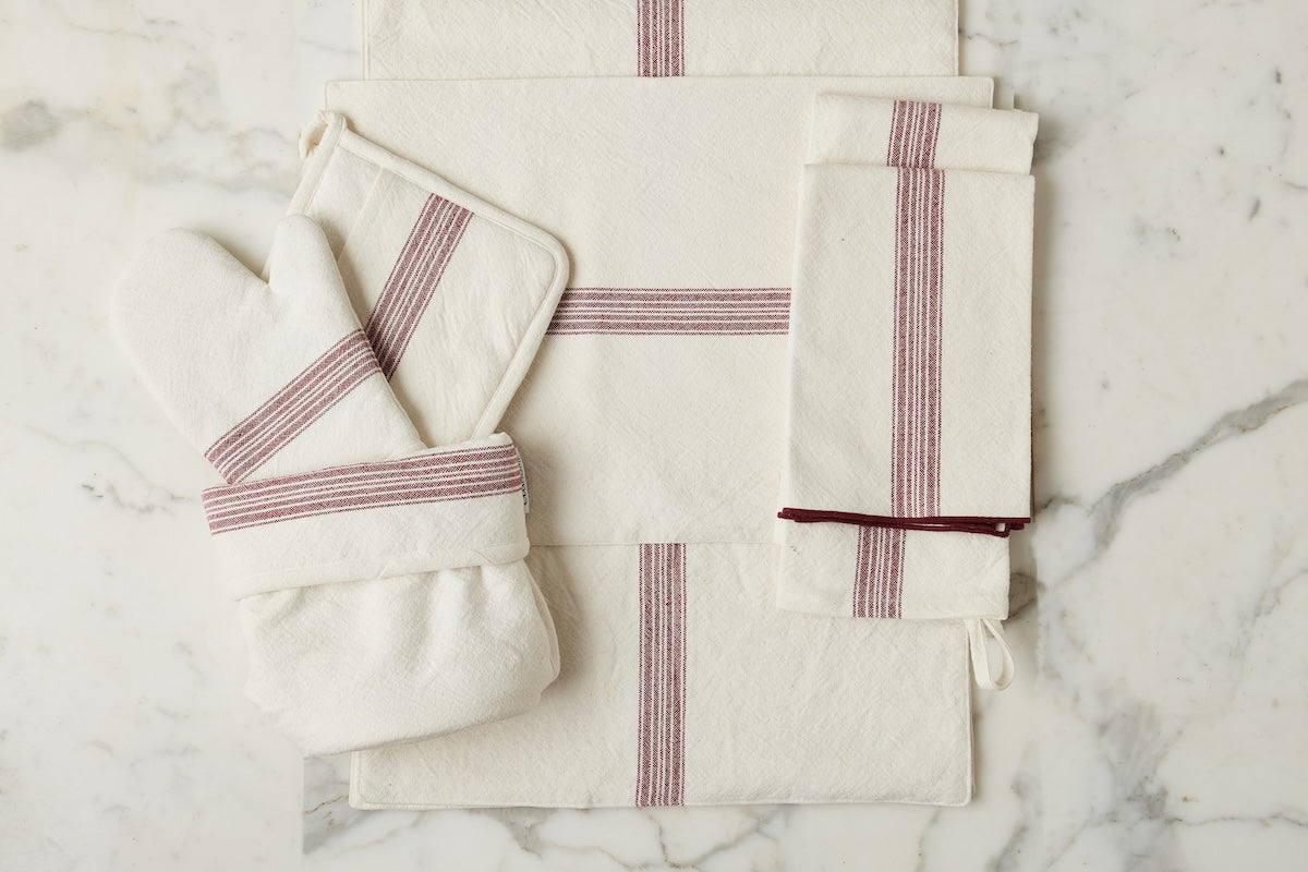 Oven Mitt | Vintage Merlot Red Stripe | Set of 2