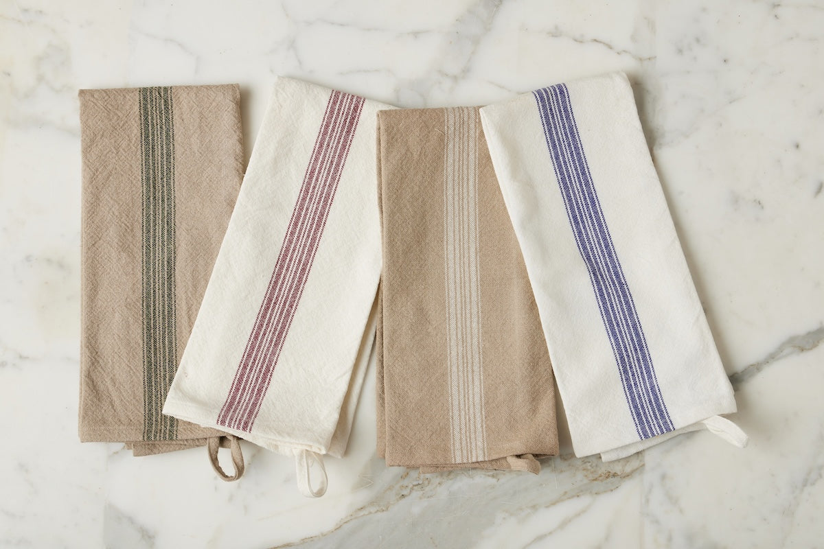 Kitchen Tea Towel | Vintage Merlot Red Stripe | Set of 2