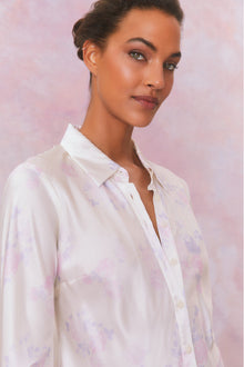 Womens | Quintenette Silk Printed Rosette Top | Lilac Pearl