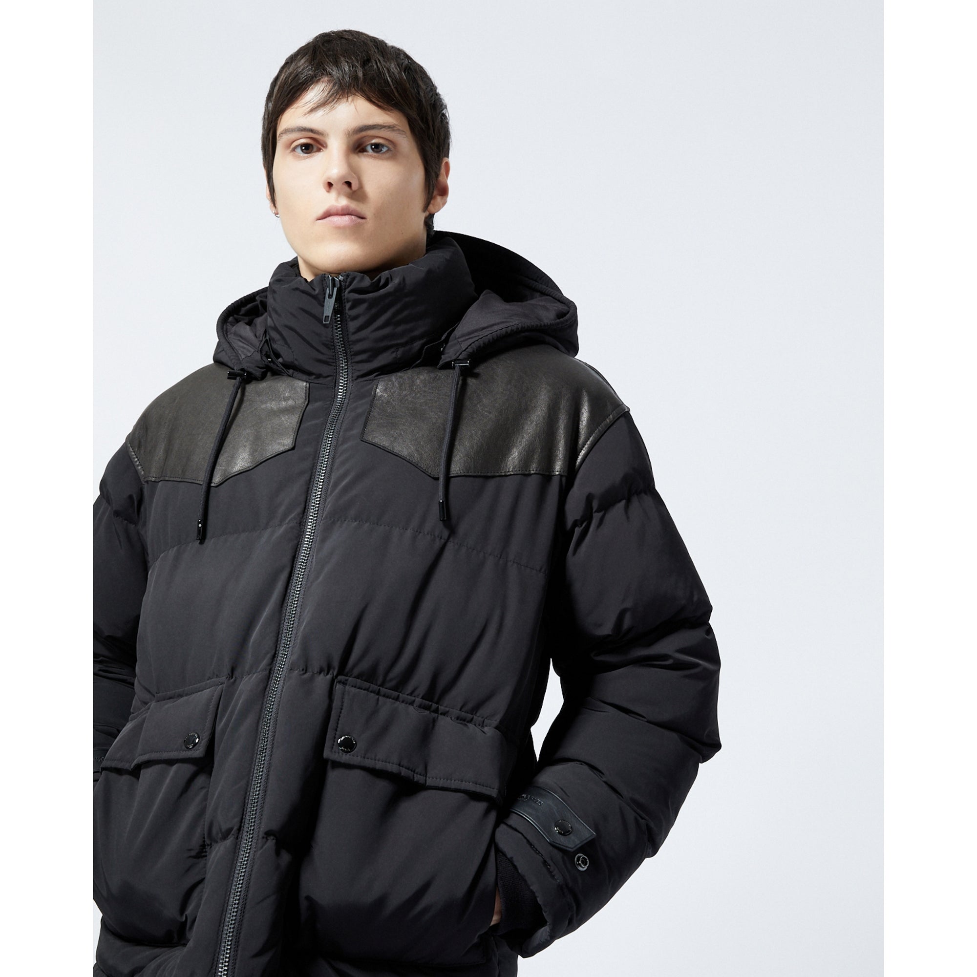 Quilted Puffer Jacket With Western Detail | Men | Black