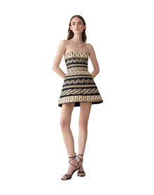 Embroidered Strapless Mini Dress | Gold Multi