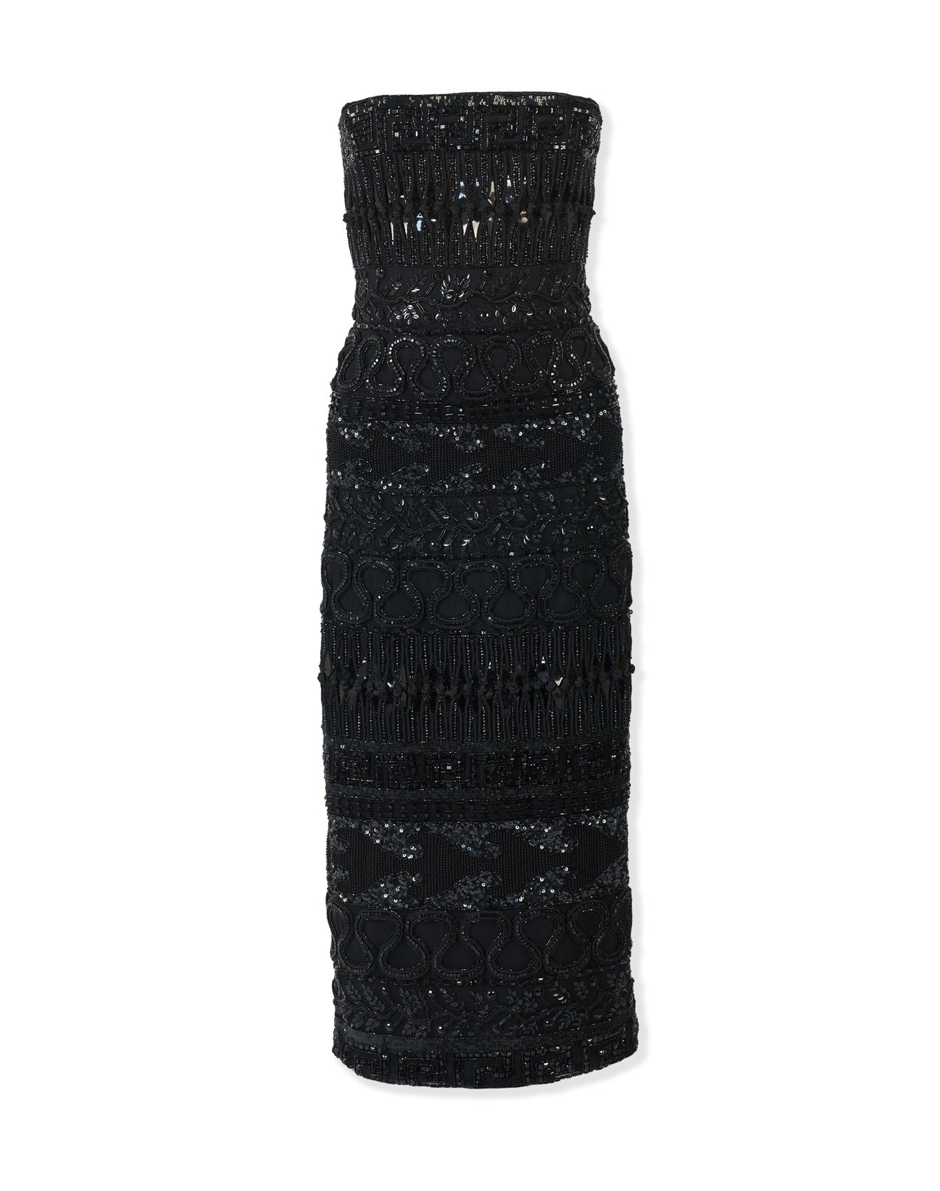 Embroidered Strapless Midi Dress | Black