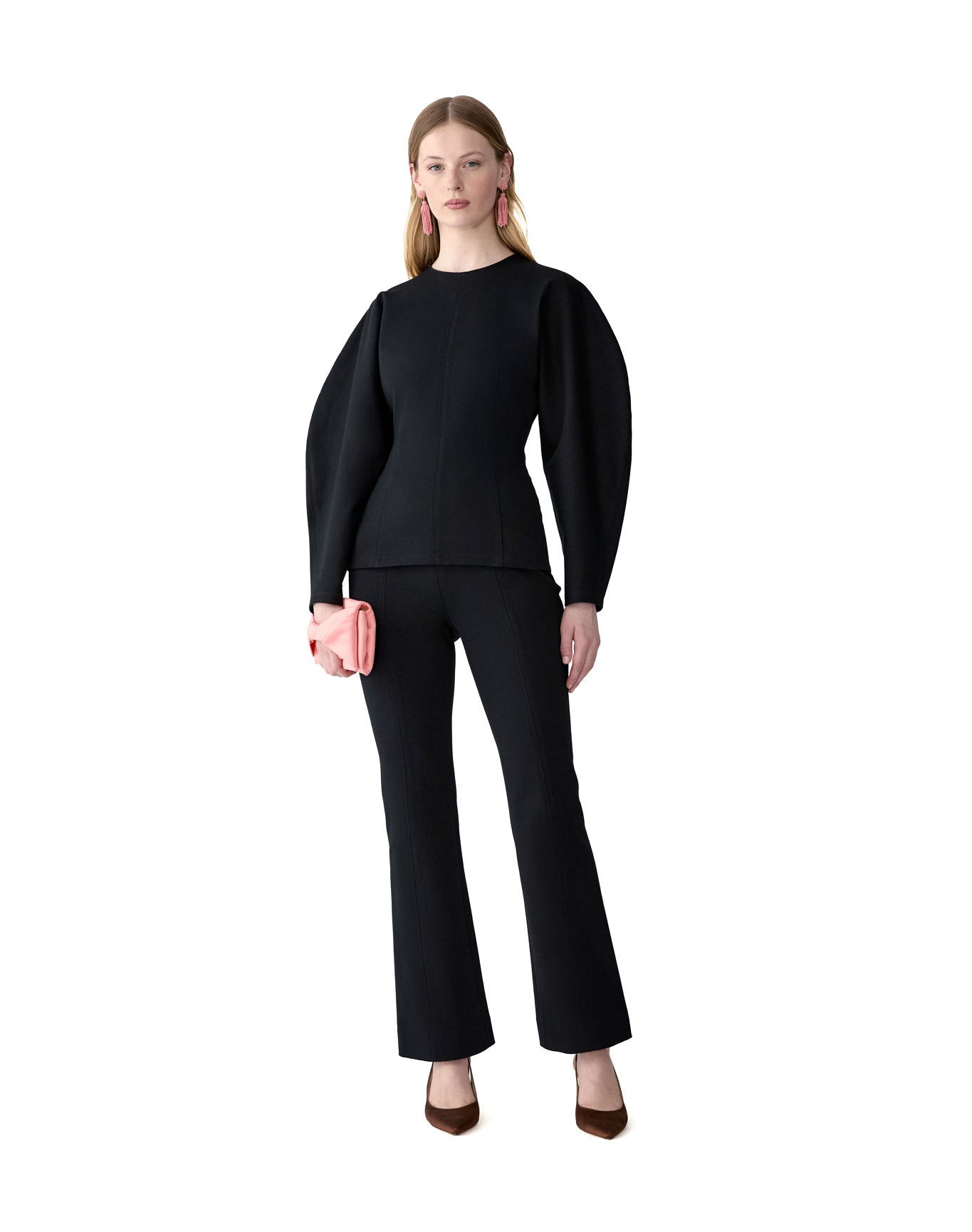 Arc Sleeve Crewneck Top | Black