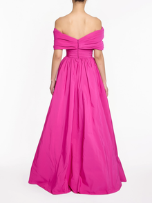 Off Shoulder Draped Sleeve Ball Gown With Slit | Hot Pink