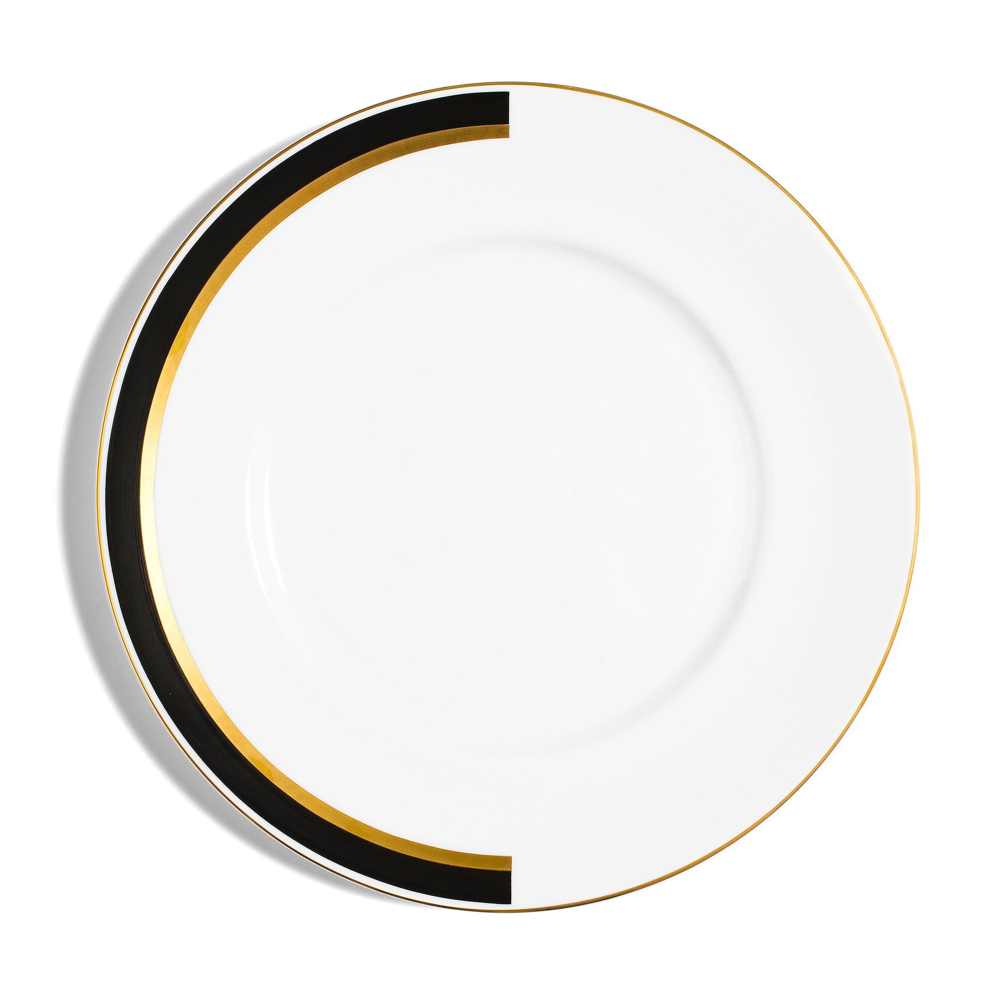 Rimmed Dinner Plate (Set of 2) | Bone China | White | Matte Black & Gold | The Arc Collection